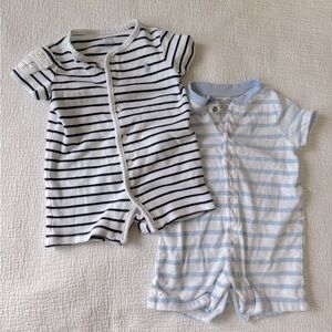 Ralph lauren 3 month shortie onesies set of 2 baby nautical stripe blue & white